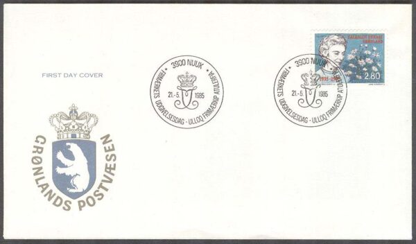 Grönland - FDC 1985-05-21 - Drottning Ingrid, 1 kpl Vinjett 1