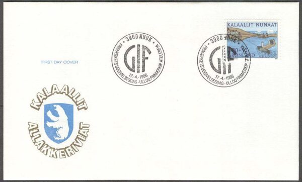 Grönland - FDC 1986-04-17 - Grönländsk idrott, 1 kpl Vinjett 1