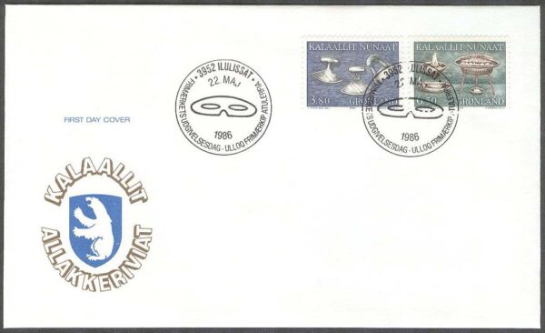 Grönland - FDC 1986-05-22 - Etnografiska motiv I, 2 kpl Vinjett 1