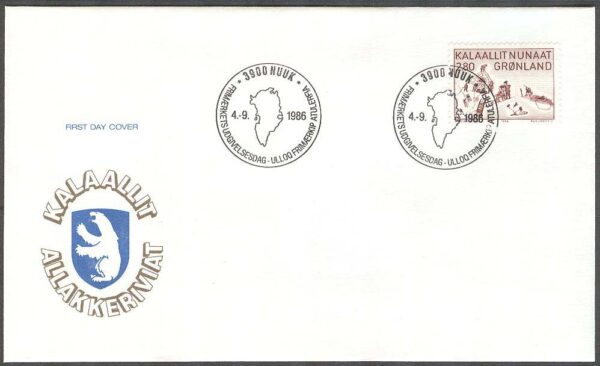 Grönland - FDC 1986-09-04 - Konst från Thule, 1 kpl Vinjett 1