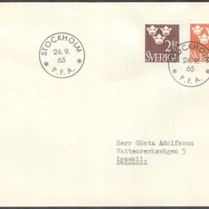 Sverige – FDC 1965-09-24 – Tre Kronor, 2 kpl Adressat Stämp 24 mm