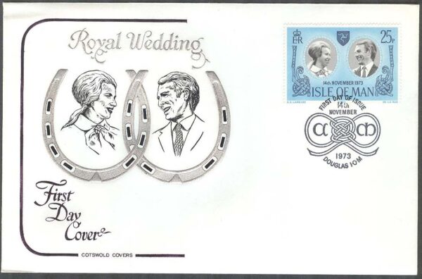 Isle of Man - FDC 1973-11-14 - Bröllop Prinsessan Anne & Mark Phillips, 1 kpl Vinjett 2