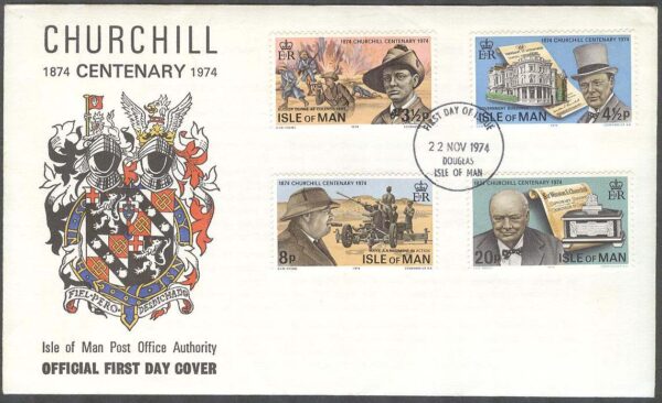 Isle of Man - FDC 1974-11-22 - Sir Winston Churchill 100 år - Politiker, 4 kpl