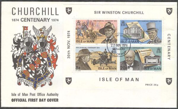 Isle of Man - FDC 1974-11-22 - Sir Winston Churchill 100 år - Politiker, Block