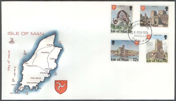 Isle of Man - FDC 1978-02-28 - Byggnader bla Fyren i Ayre, 13 kpl