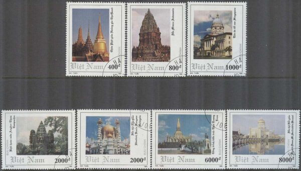 Vietnam - M 2539-2545 Sydostasiatisk arkitektur - Byggnader, 7 kpl