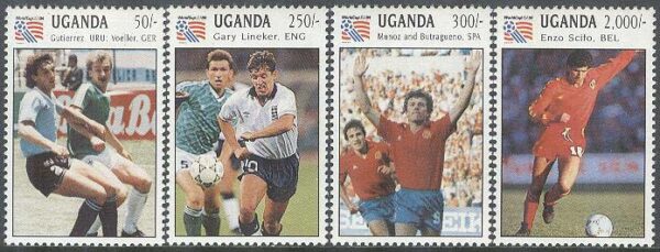 Uganda - M 1248, 1250-1251, 1255 VM i Fotboll i USA 1994 I Spelare, 4 olika **