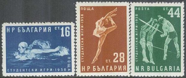 Bulgarien - M 1076-1078 Sport - Studentspelen 1958 bla Simning, 3 kpl **
