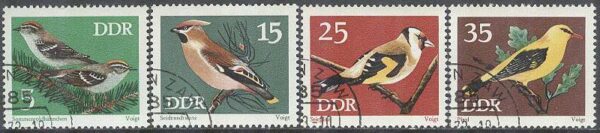 DDR - M 1834, 1836, 1838-1839 Skyddade Fåglar bla Sidensvans, 4 olika