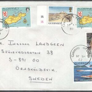 Guernsey – Brev 1988-09-16 – Frimärken från Alderney & Guernsey