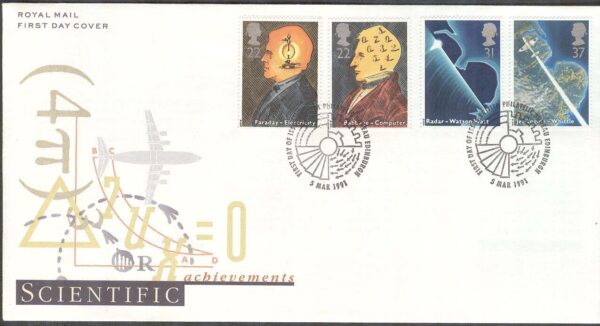 England - FDC 1991-03-05 - Flygplan - Uppfinningar, 4 kpl
