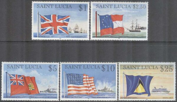 St. Lucia - M 1066-1070 I Flaggor & Fartyg bla Brittiska flaggan 1801, 5 olika **