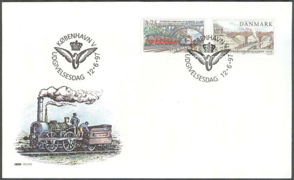 Danmark - FDC 1997-06-12 - Järnvägen Köpenhamn-Roskilde 150 år, 2 kpl Vinjett 1