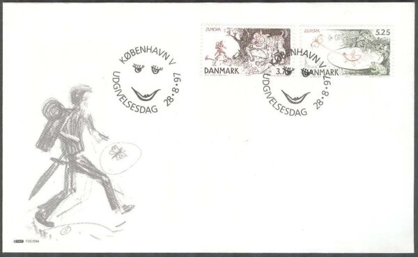 Danmark - FDC 1997-08-28 - Europa CEPT 1997 Sagor & Legender, 2 kpl Vinjett 1