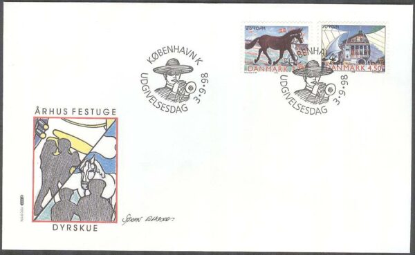 Danmark - FDC 1998-09-03 - Europa CEPT 1998 Festdagar bla Häst, 2 kpl Vinjett 1