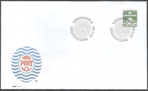 Danmark - FDC 1999-01-13 - Våglinjetyp 375 öre ljusgrön, 1 kpl Vinjett 1