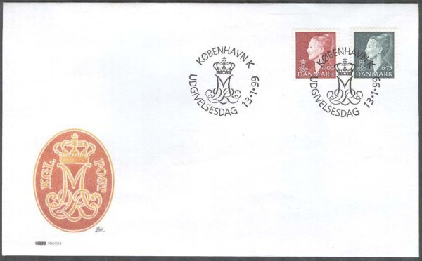 Danmark - FDC 1999-01-13 - Drottning Margreth II. Typ IV, 2 kpl Vinjett 1