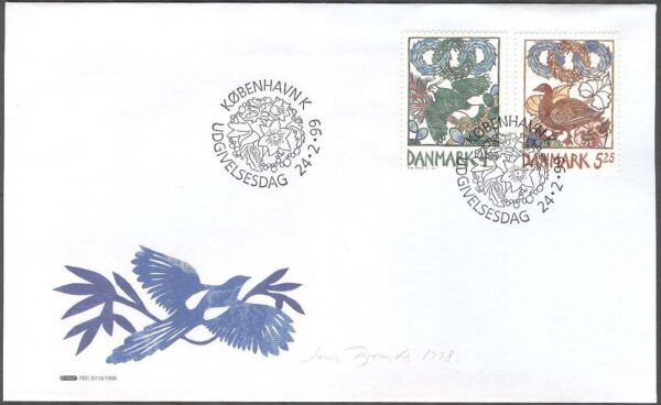 Danmark - FDC 1999-02-24 - Vårens budbärare - Fåglar bla Tofsvipa, 2 kpl Vinjett 1