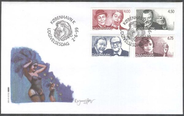 Danmark - FDC 1999-06-02 - Dansk revy bla Preben Kaas, 4 kpl Vinjett 1