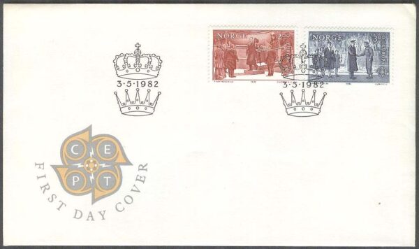 Norge - FDC 1982-05-03 - Europa CEPT 1982 Historia, 2 kpl Vinjett 6