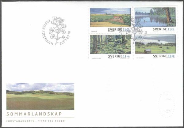 Sverige - FDC 2007-05-10 - Sommarlandskap, 4-Block kpl Vinjett 1