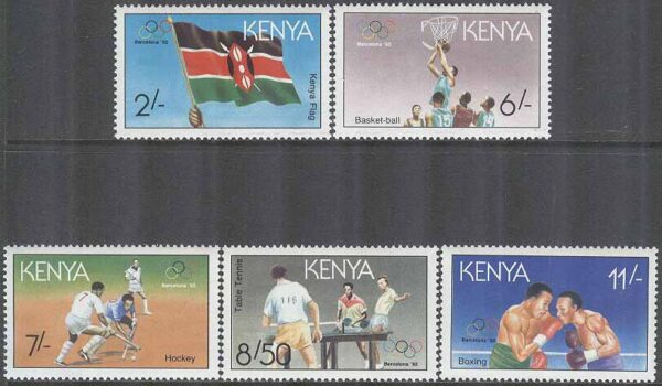Kenya - M  536-540 OS i Barcelona 1992 I bla Landhockey - Flagga, 5 kpl **