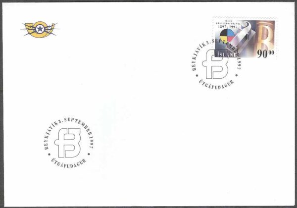 Island - FDC 1997-09-03 - Islands Grafiska Fackförbund 100 år, 1 kpl Vinjett 1