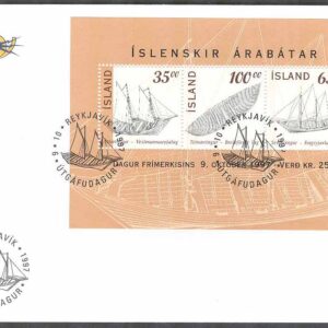 Island – FDC 1997-10-09 – Frimärkets Dag 1997 – Isländska roddbåtar, Block Vinjett 1