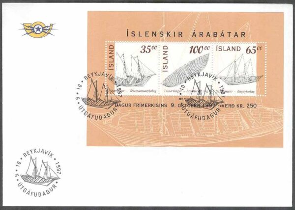 Island - FDC 1997-10-09 - Frimärkets Dag 1997 - Isländska roddbåtar, Block Vinjett 1