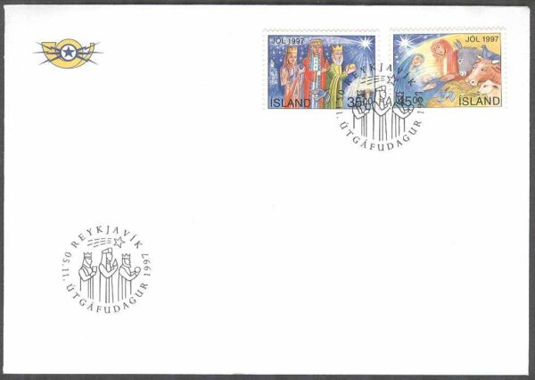 Island - FDC 1997-11-05 - Jul 1997 bla Jesusbarnet, 2 kpl Vinjett 1
