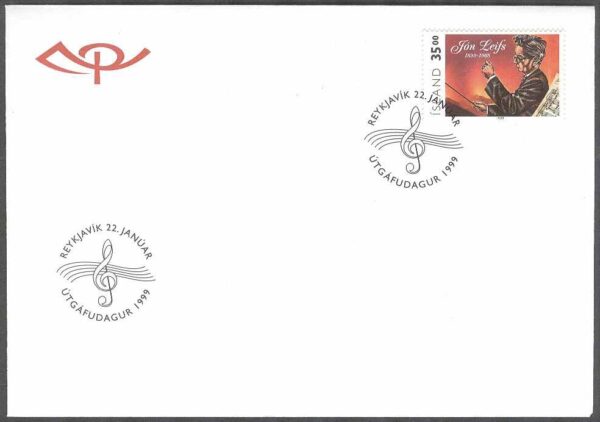Island - FDC 1999-01-22 - Jón Leifs 100 år - Kompositör - Musik, 1 kpl Vinjett 1