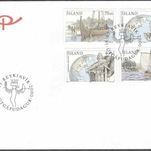 Island – FDC 2000-03-16 – Upptäckten av Amerika – Vikingaskepp, 4 kpl Vinjett 1