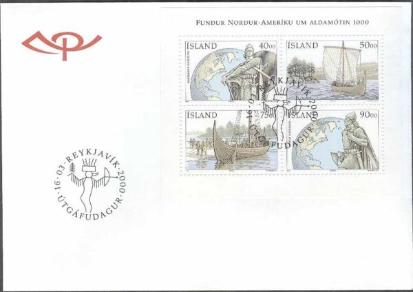 Island - FDC 2000-03-16 - Upptäckten av Amerika - Vikingaskepp, Block Vinjett 1