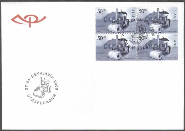 Island - FDC 2000-04-27 - Ångvält & Brandpump, 2 st HBL kpl Vinjett 1