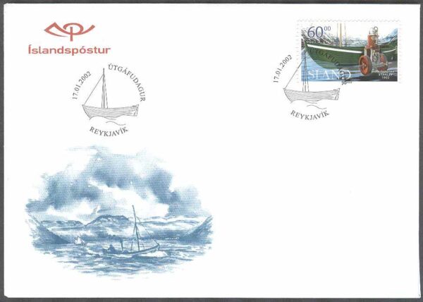 Island - FDC 2002-01-17 - Motorbåten Stanley, 1 kpl Vinjett 1