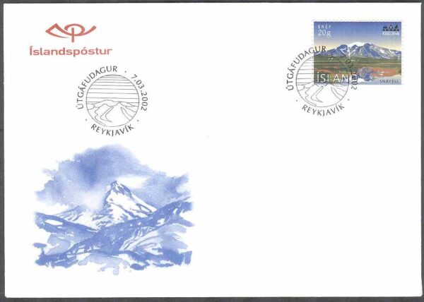 Island - FDC 2002-03-07 - Bergets år - Snaefjell, 1 kpl Vinjett 1
