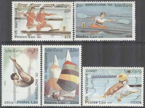 Laos - M 1245-1249 OS i Barcelona 1992 III bla Simhopp, 5 kpl **