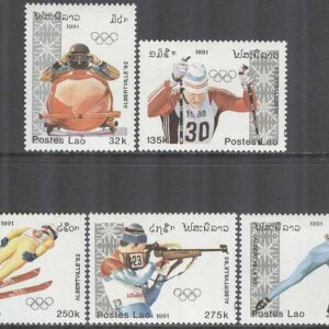 Laos – M 1251-1255 OS i Albertville 1992 III bla Längdskidor, 5 kpl **