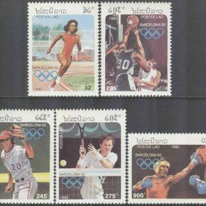 Laos – M 1296-1300 OS i Barcelona 1992 bla Tennis & Boxning, 5 kpl **