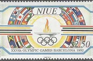 Niue – M  793-795 OS i Barcelona 1992 bla Tennis – Mynt, 3-strip kpl **
