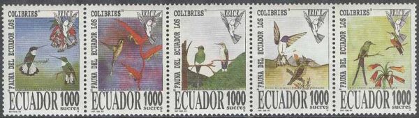 Ecuador - M 2309-2314 Fåglar - Inhemska Kolibrier, 5-strip kpl **