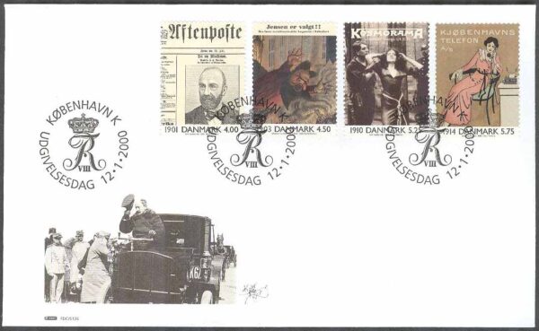 Danmark - FDC 2000-01-12 - 1900-talet. Serie 1, 4 kpl Vinjett 1