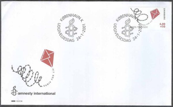 Danmark - FDC 2001-01-24 - Amnesty International, 1 kpl Vinjett 1