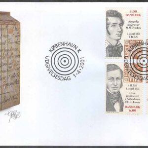 Danmark – FDC 2001-04-01 – Danmarks frimärken 150 år, 4 kpl Vinjett 1