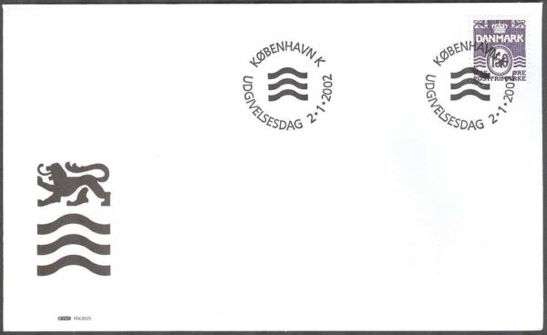 Danmark - FDC 2002-01-02 - Våglinjetyp 150 öre lila, 1 kpl Vinjett 1
