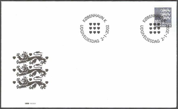 Danmark - FDC 2002-01-02 - Lilla Riksvapnet, 1 kpl Vinjett 1