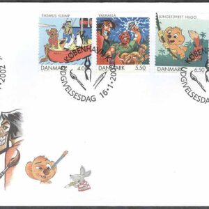 Danmark – FDC 2002-01-16 – Tecknade serier och film, 4 kpl Vinjett 1