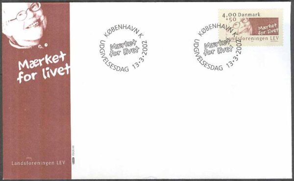 Danmark - FDC 2002-03-13 - Riksföreningen LEV, 1 kpl Vinjett 1