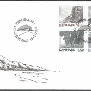 Danmark – FDC 2002-05-15 – Landskap bla Bornholm, 4 kpl Vinjett 1