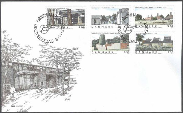 Danmark - FDC 2002-11-08 - Danska bostäder, 5 kpl Vinjett 1